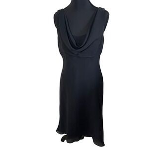 Betsy & Adam by Jaslene 90s Black Cocktail Cowl Neck Midi Dress Style Size 8
